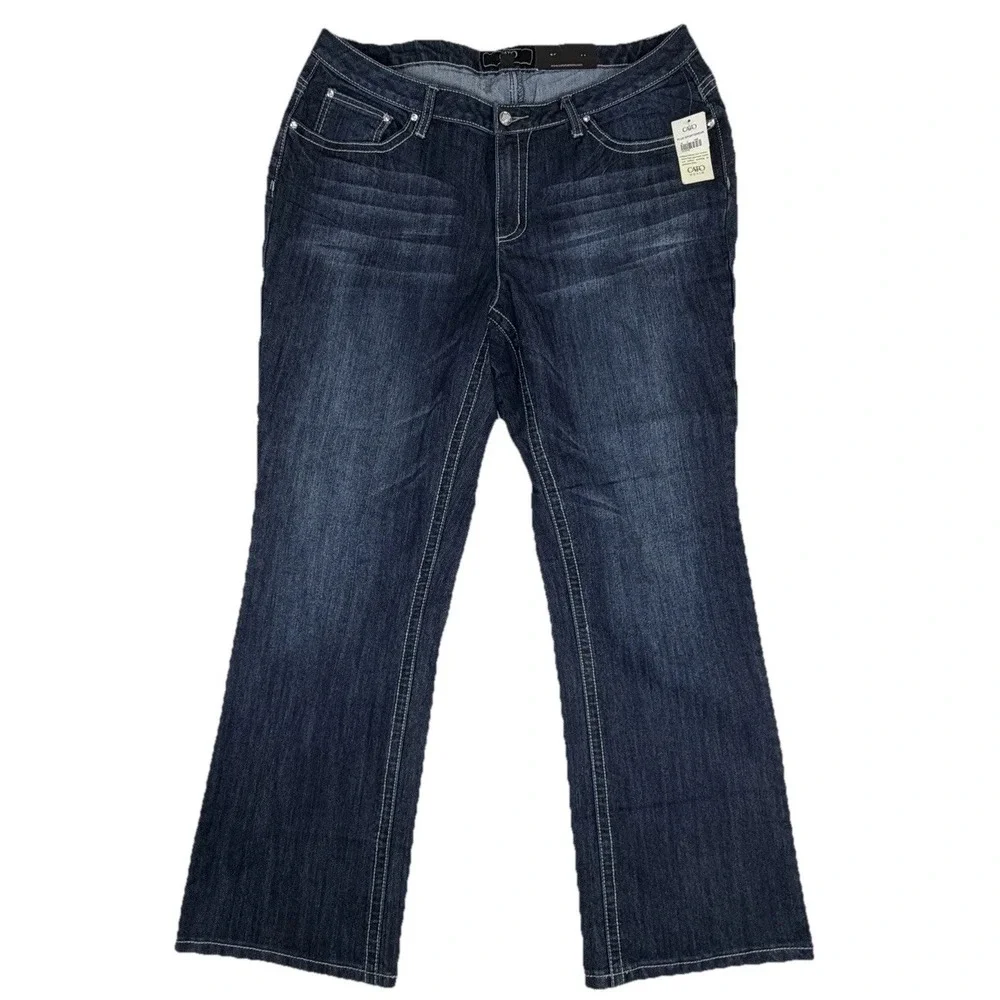 New CATO Lower Rise Boot Cut Women's Jeans 18W Dark Wash Embellished Pockets NWT